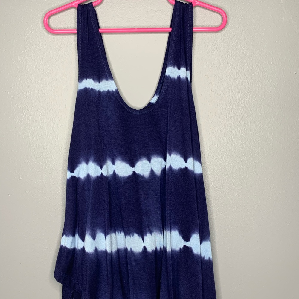 blue and white striped ruffled tank by iluilu